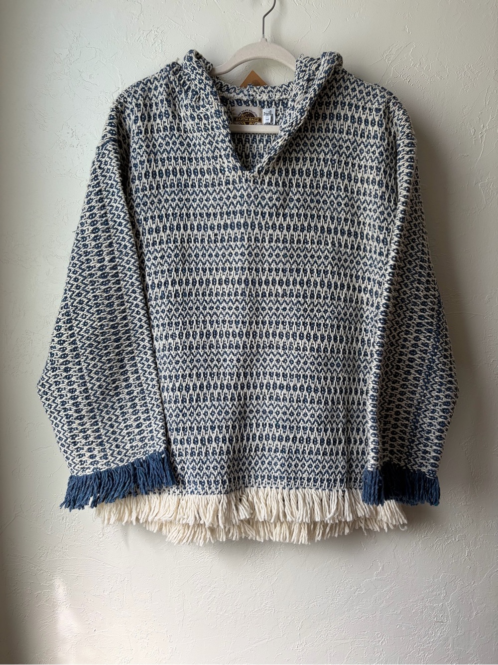 Earth Ragz NWT Baja Pullover Hoodie Geometric Blue & White Large